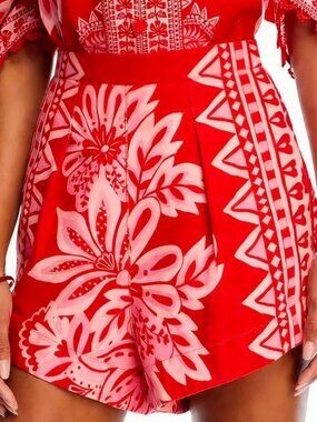 NWOT Farm Rio Floral Cotton Shorts Red Pink Size 32